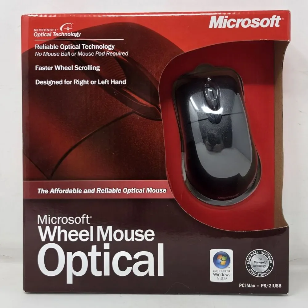 Microsoft Wheel Mouse Optical PC Mac USB PS2 Model X10-48807 Brand New Sealed